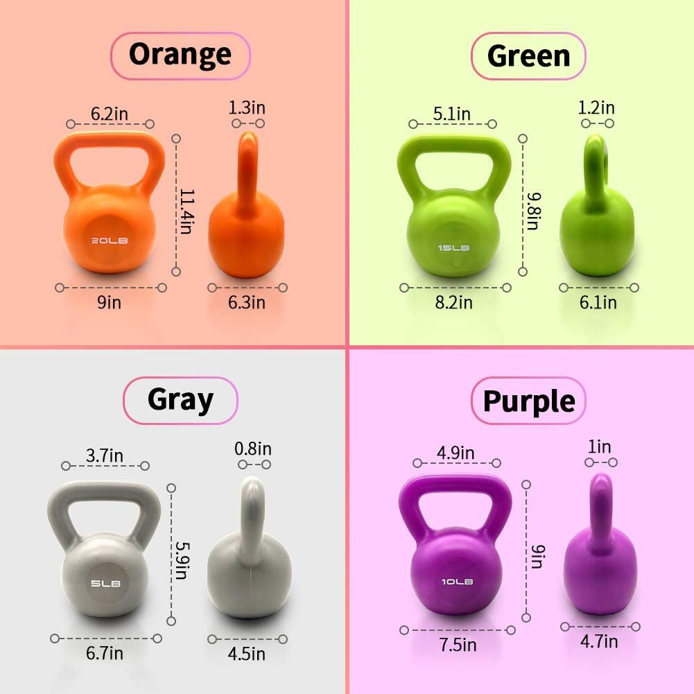 20lbs Kettlebell Set, Strength Training Kettlebells Weight Set For Women, Vinyl Coated Kettle Bell For Home Gym Workout Weight Lifting Equipment, Comfortable Grip Wide Handle Weights