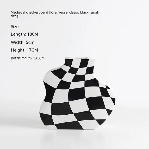Chessboard Grid Ceramic Vase