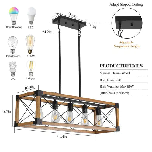 5 Lights Vintage Farmhouse Chandelier